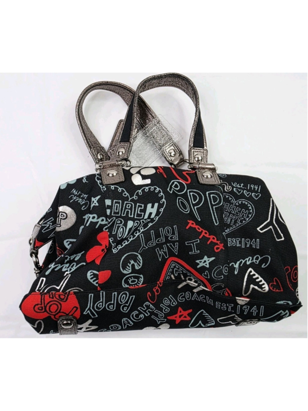Y2K Coach Poppy Graffiti Handbag Doodles Black/Red Hearts - Picture 2 of 6